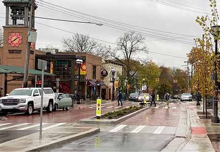 Rainy day, new cross walk in Kerrytown, Ann Arbor