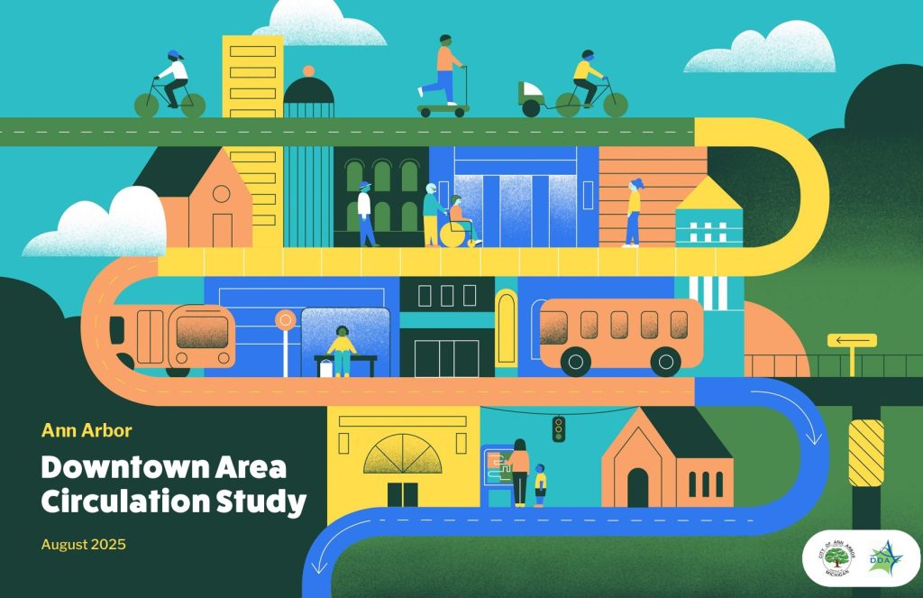 2025 Circulation Study Cover Image 2025 Circulation Study Cover Image - an abstract image of weaving streets with people, buildings, and transport vehicles interwoven between