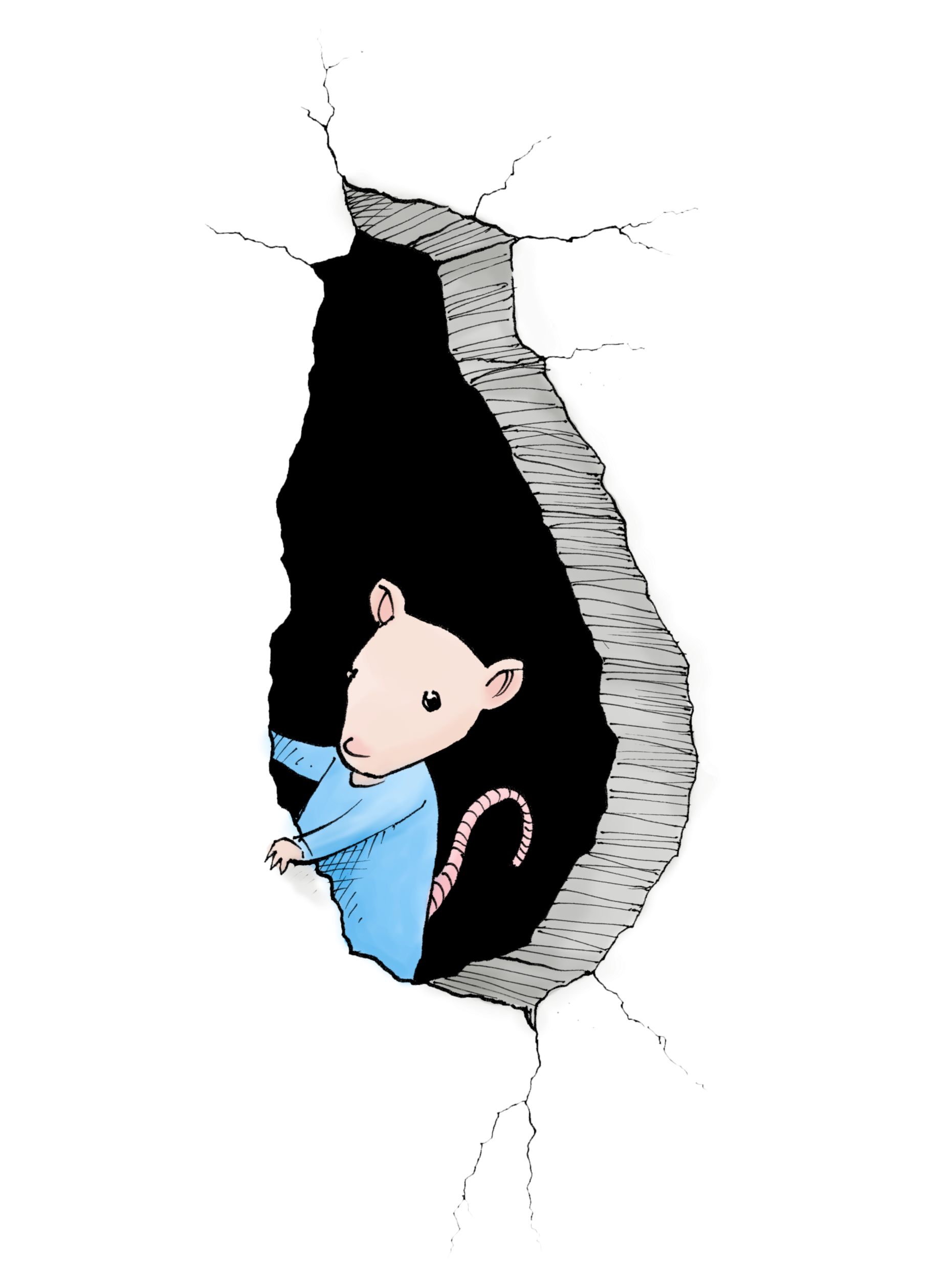 Nadine the Mouse peering out from a opening in concrete