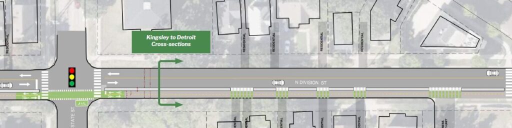 A rendering of the Division Street Bikeway design stretching from Catherine St to the Broadway Bridge